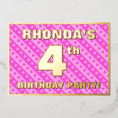 Vierde verjaardag van de verjaardag van de vuurroz folie uitnodiging (Voorkant)