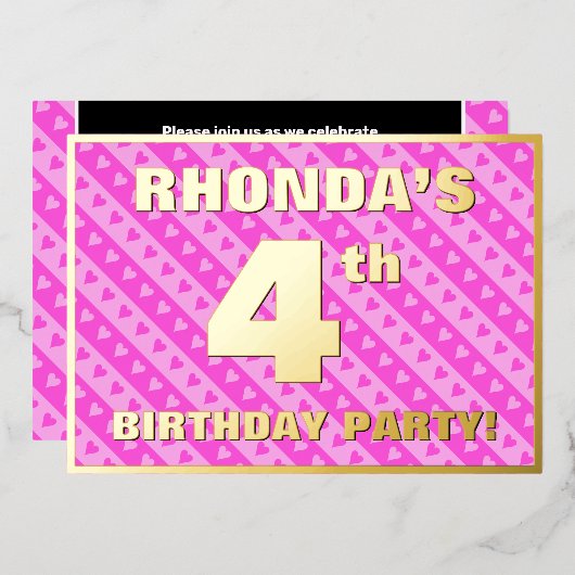 Vierde verjaardag van de verjaardag van de vuurroz folie uitnodiging (Voorkant / Achterkant)