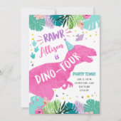 Vierde verjaardag van Dino-Vier Roze Dinosaur Girl Kaart (Voorkant)
