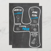 Vierde verjaardag van het blauwe bord van de jonge kaart (Voorkant / Achterkant)