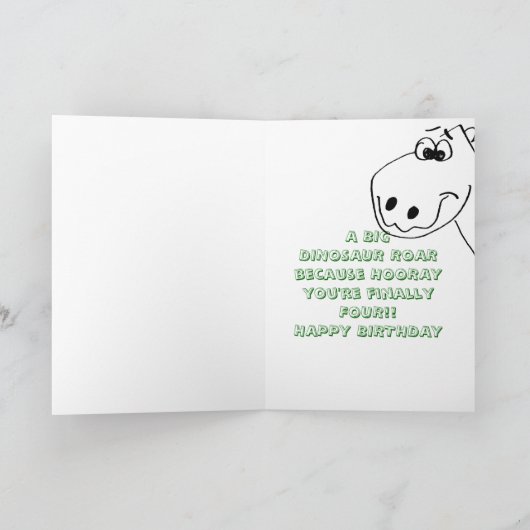 Vierde verjaardag van het kind Dinosaur (kleur me) Kaart (Binnen)
