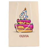 Vierde verjaardag van het meisje, 4 op de zoete ro medium cadeauzakje (Voorkant)