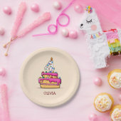 Vierde verjaardag van het meisje, 4 op de zoete ro papieren bordje (Feest)