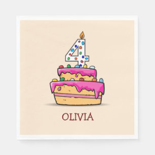 Vierde verjaardag van het meisje, 4 op de zoete ro servet