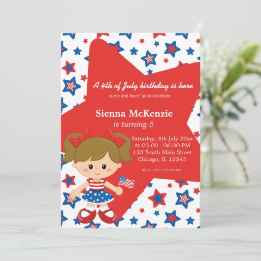 Vierde verjaardag van het meisje van juli kaart (Staand voorkant)