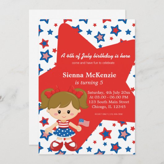 Vierde verjaardag van het meisje van juli kaart (Voorkant / Achterkant)