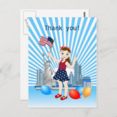 Vierde verjaardag van het meisje van juli met Amer Briefkaart (Voorkant / Achterkant)