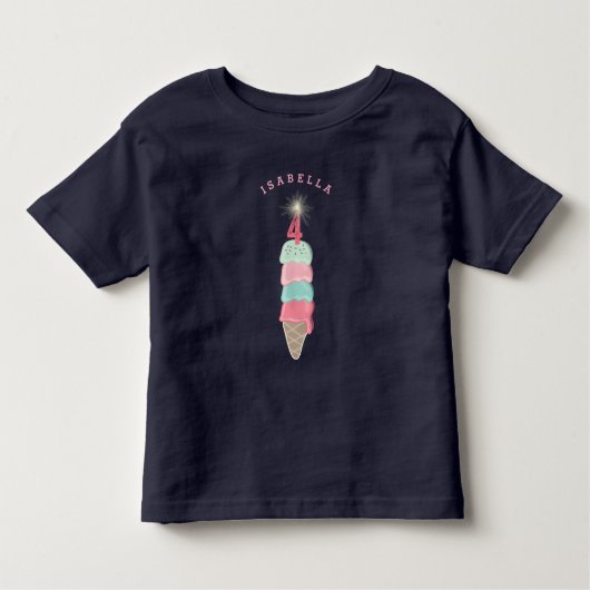 Vierde verjaardag van het roze ijsje kinder shirts (Voorkant)