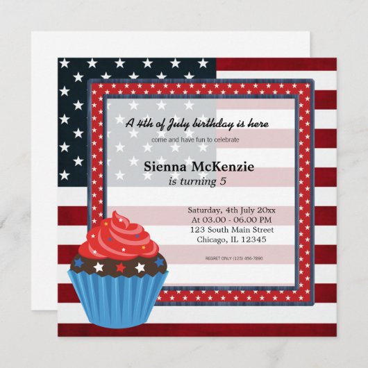 Vierde verjaardag van juli kaart (Voorkant / Achterkant)