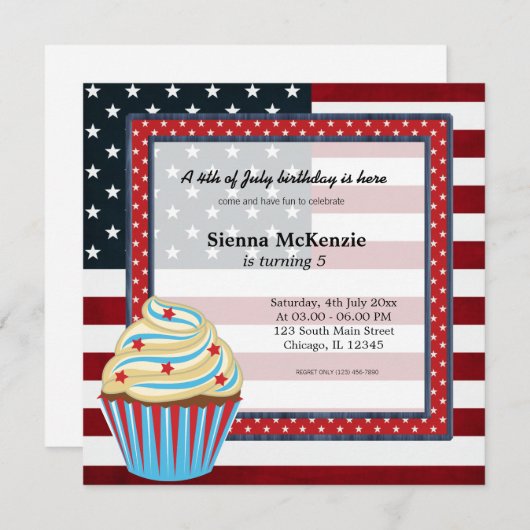 Vierde verjaardag van juli kaart (Voorkant / Achterkant)