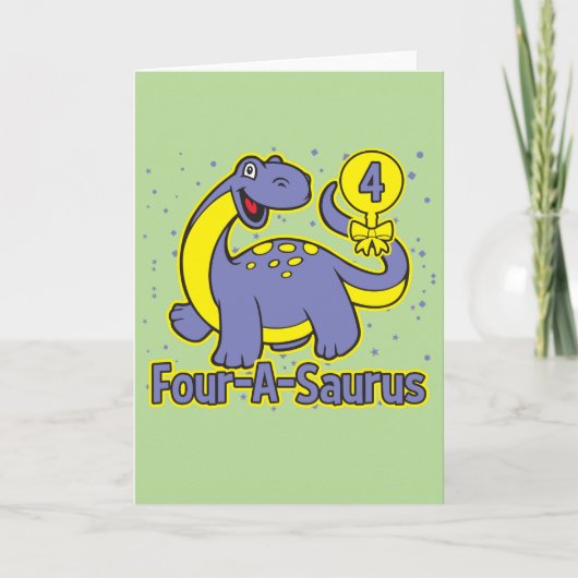 Vierde verjaardag van kind - Four-A-Saurus Brontos Kaart (Voorkant)