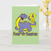 Vierde verjaardag van kind - Four-A-Saurus Brontos Kaart (Gele Bloem)