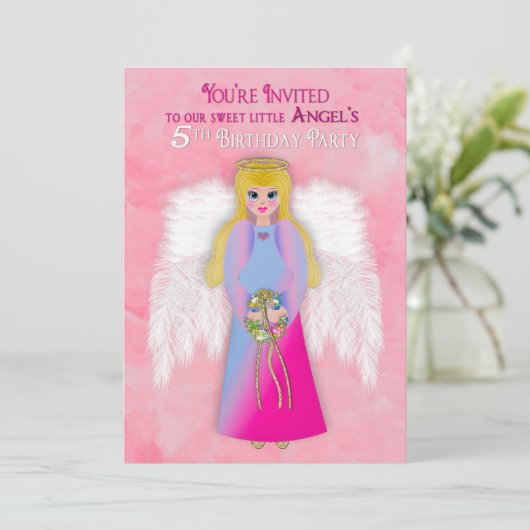 Vierde verjaardag van onze kleine engel roze kaart (Staand voorkant)