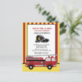 Vierde verjaardag van Red Yellow Striped Firevrach Briefkaart (Staand voorkant)