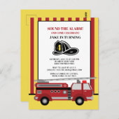 Vierde verjaardag van Red Yellow Striped Firevrach Briefkaart (Voorkant / Achterkant)