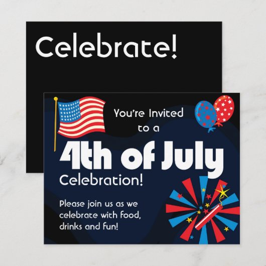 Vierde verjaardag van uitnodiging van juli (Voorkant / Achterkant)