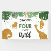 Vierde verjaardag van vier wilde Safari Dieren Spandoek (Horizontaal)