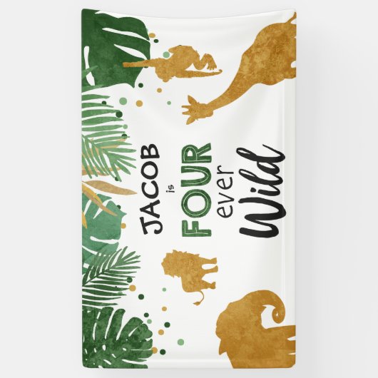 Vierde verjaardag van vier wilde Safari Dieren Spandoek (Verticaal)