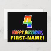 Vierde verjaardag: Vet, Vun, Eenvoudig, Regenboog Briefkaart (Voorkant / Achterkant)