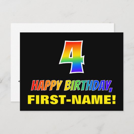 Vierde verjaardag: Vet, Vun, Eenvoudig, Regenboog Briefkaart (Voorkant / Achterkant)