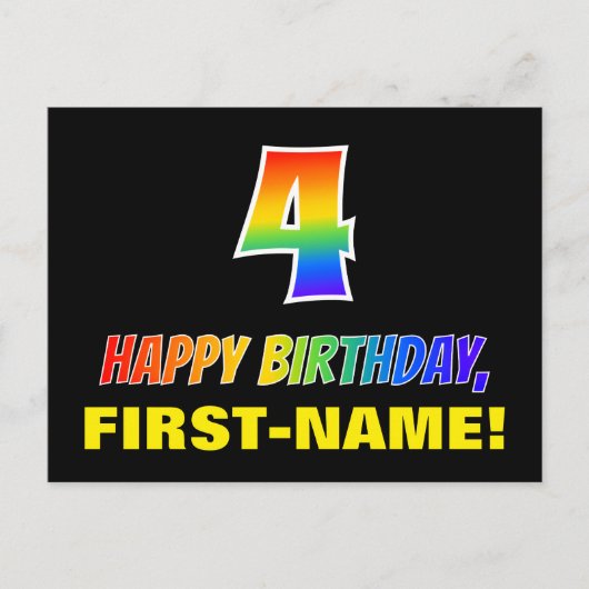 Vierde verjaardag: Vet, Vun, Eenvoudig, Regenboog Briefkaart (Voorkant)