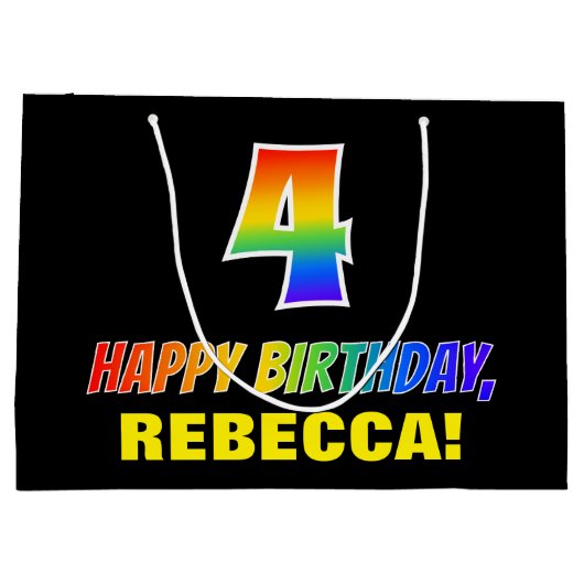 Vierde verjaardag: Vet, Vun, Eenvoudig, Regenboog Groot Cadeauzakje (Achterkant)