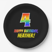 Vierde verjaardag: Vet, Vun, Eenvoudig, Regenboog  Papieren Bordje (Voorkant)