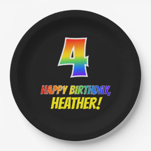 Vierde verjaardag: Vet, Vun, Eenvoudig, Regenboog  Papieren Bordje