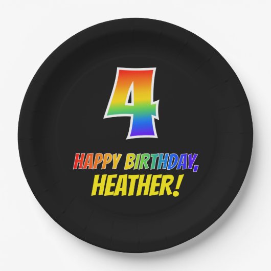 Vierde verjaardag: Vet, Vun, Eenvoudig, Regenboog  Papieren Bordje (Voorkant)