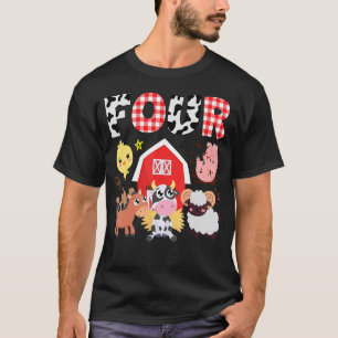 Vierde verjaardag Vier jaar oud Boerderij Thema Di T-shirt