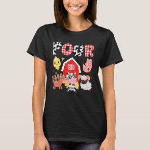 Vierde verjaardag Vier jaar oud Boerderij Thema Di T-shirt