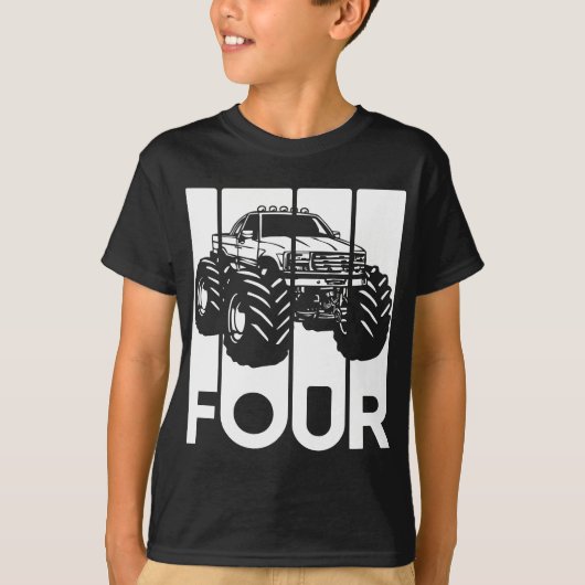 Vierde verjaardag: Vier  monster Truck Boy T-shirt (Voorkant)
