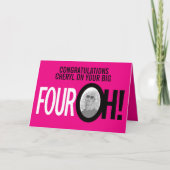 Vierde verjaardag VIER OH! foto roze retro Kaart (Voorkant)