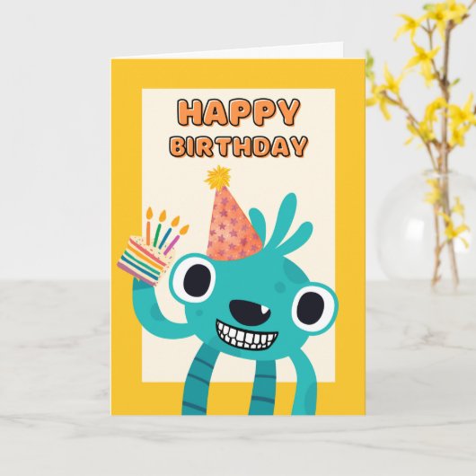 Vierde verjaardag voor kinderen met creatie kaart (Gele Bloem)