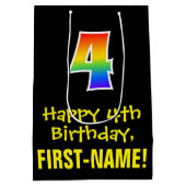 Vierde verjaardag: Vun, Vet, kleurrijk, Regenboog Medium Cadeauzakje (Achterkant)