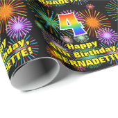 Vierde verjaardag: vuurwerk, regenboogblik # "4" cadeaupapier (Rol Hoek)