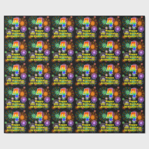 Vierde verjaardag: vuurwerk, regenboogblik # "4" cadeaupapier