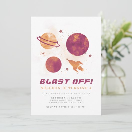 Vierde verjaardag Waterverf buitenruimtevaartuig Kaart (Staand voorkant)