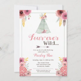 Vierde verjaardag Wild Boho Girls Kaart