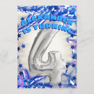 Vierde Verjaardag Zilver en Blauw Leeftijd 4 Jonge Kaart