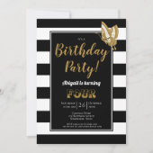 Vierde verjaardag Zwarte en Witte Stripes Partij Kaart (Voorkant)