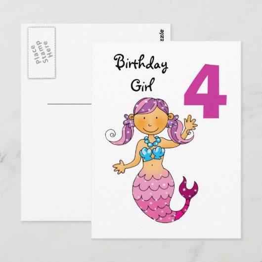 vierde verjaardagscadeau voor een meisje, schattig briefkaart (Voorkant / Achterkant)