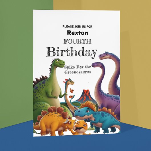 Vierde verjaardagsfeestje dinosaurus uitnodigingen