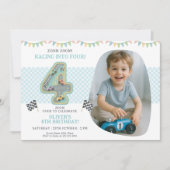 Vierde verjaardagsfeestje voor raceauto kaart (Voorkant)