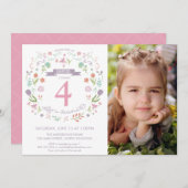 Vierde, vierde, verjaardag van het meisje, met fot kaart (Voorkant / Achterkant)