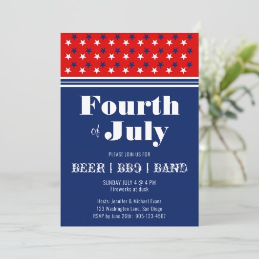 Vierde viering van juli BBQ|Red White Blue Inv Kaart (Staand voorkant)