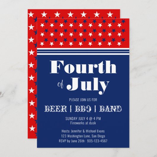 Vierde viering van juli BBQ|Red White Blue Inv Kaart (Voorkant / Achterkant)