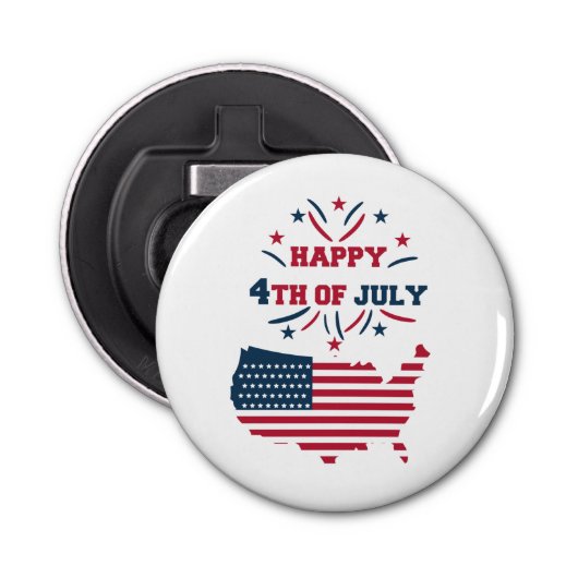 Vierde vuurwerk in juli: Red White Blue Flag Button Flesopener (Voorkant)