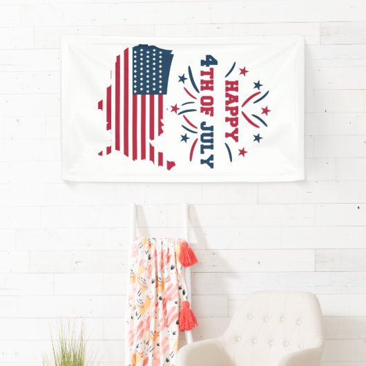 Vierde vuurwerk in juli: Red White Blue Flag Spandoek (Insitu)