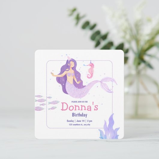 Vierde Waterverf Zeemeermin Birthday Kaart (Staand voorkant)